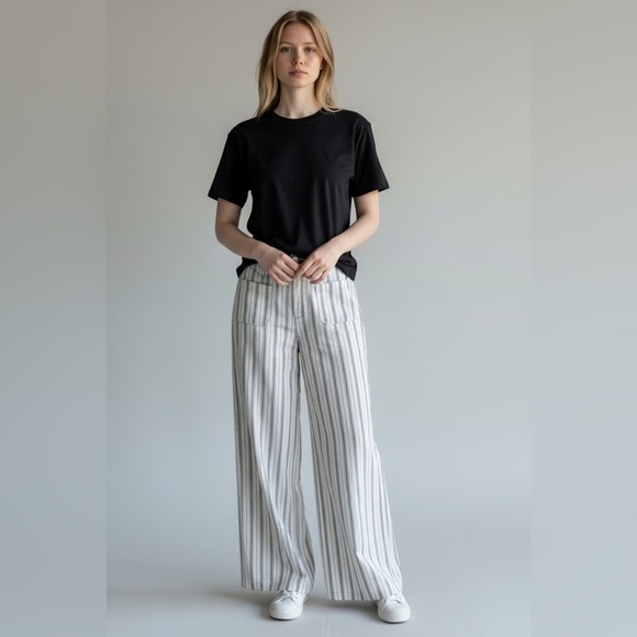 Frame Denim Denim - FRAME Le Slim Palazzo striped mid-rise straight-leg jeans